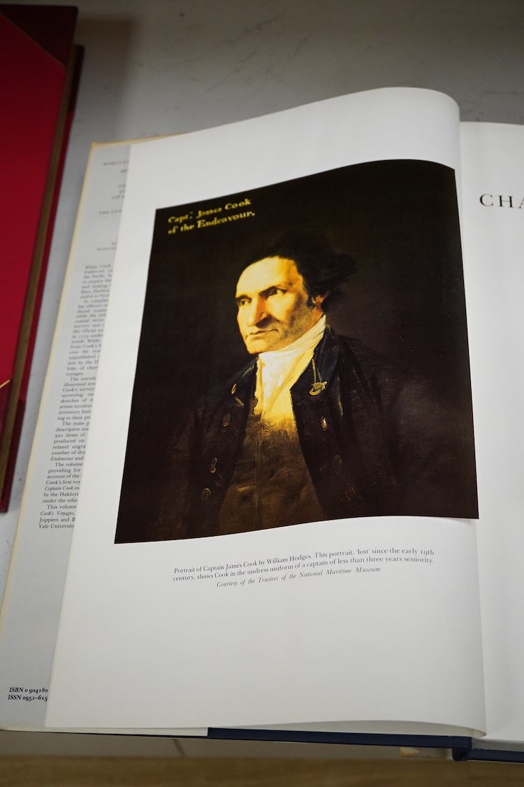 David, Andrew (editor) - The Charts & Coastal Views of Captain Cook's Voyages ... 3 vols. coloured portrait frontispieces and illus. throughout (some full page and coloured, vol. 3 with the folded chart)